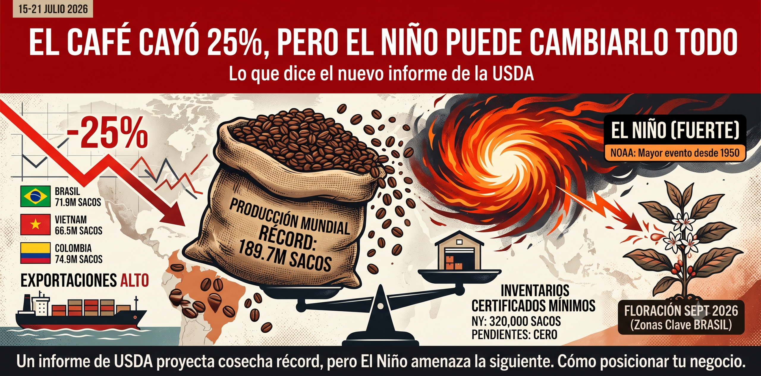El café cayó 25 %, pero El Niño puede cambiarlo todo